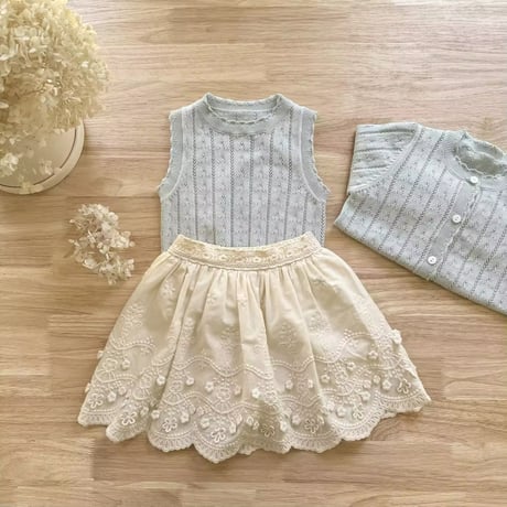 momo kids cotton lace×flowerナチュラルスカート(1004)