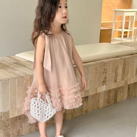 kids pink / mint ショルダーリボンAラインチュチュドレス(4154)