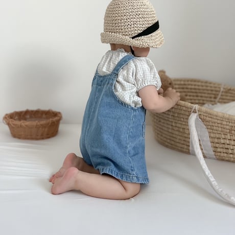 dark blue / light blueハーフパンツデニムサロペット(4152)