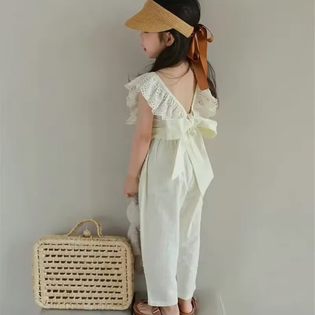 kids black/cream バックシャンショルダーコットンフリルセットアップ(1244)