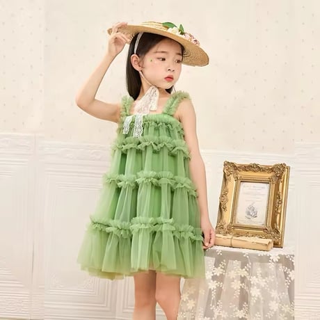 kids 4color 4-tier frillキャミチュールドレス(1228)