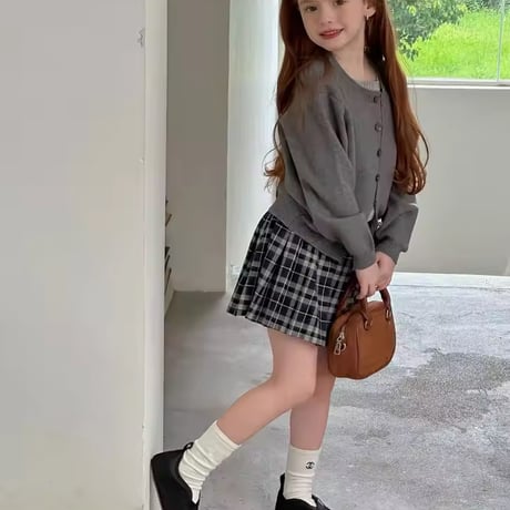 kids black/brownチェックスカート(2029)
