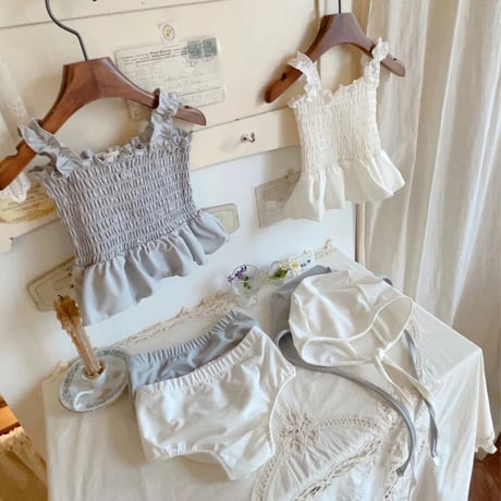 blue gray × whiteシャーリングセパレート水着(3113)