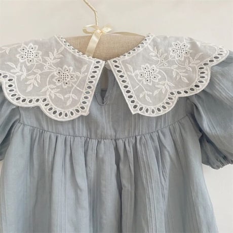 スカラップレースcollarペールブルーワンピース(3175)