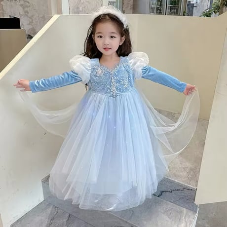 kids snow flakeスパンコールベルベットブルードレス(776)