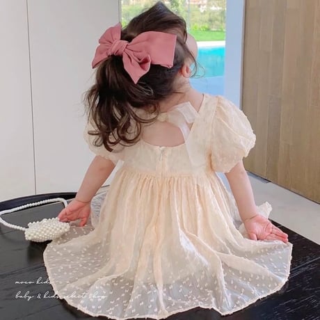 即納◆2color kidsドットミニヨンバックシャンリボンドレス(1749)