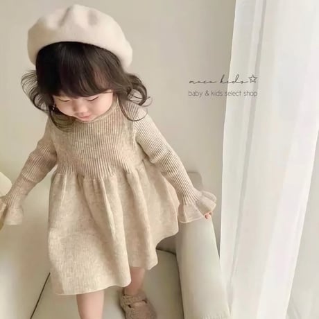 袖ラッフルニットリブワンピース(2376)