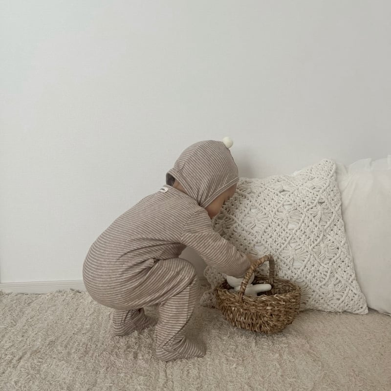 ボーダーコットン前開き足つきロンパース(1774) | こどもふく🧸mocokids