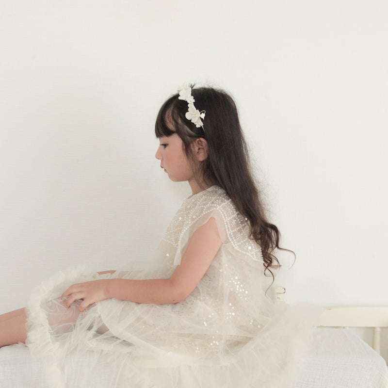 kids スクエアネックビジュー×スパンコールドレス(370) | こどもふく
