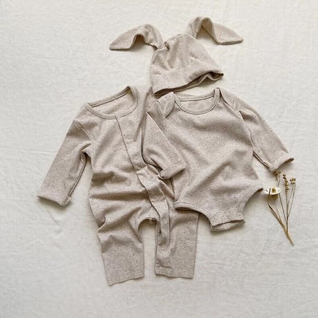 うさ耳帽子つぶつぶリブ 2patternロンパース(2453)