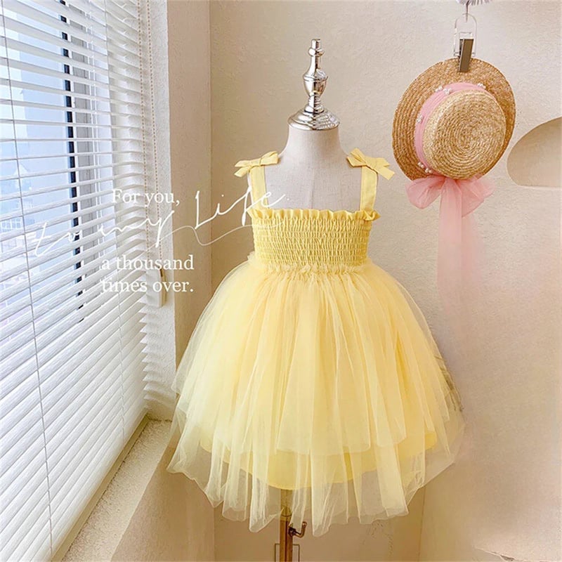 kids yellow/pinkシャーリングpopチュールドレス(4138) | こども kids yellow/pinkシャーリングpopチュールドレス(4138) | こども