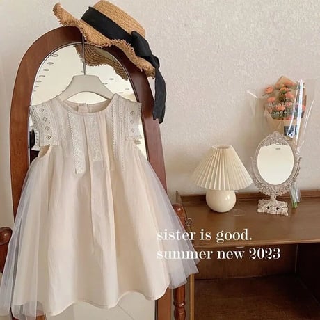 即納あり◆kids 3color A-lineノースリーブフレアドレス(3227)