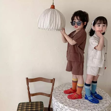 kids リネン生地シャツセットアップ(1681)