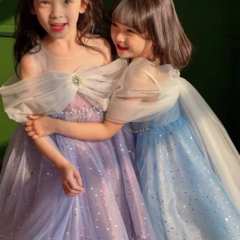 kids blue/purple オフショルチュールキラキラドレス(641) | こども
