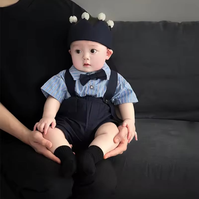 ブルーストライプシャツフォーマルサロペット(1665) | こどもふく moco