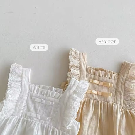 white×apricot ノースリーブコットンレースsummerロンパース(1121)