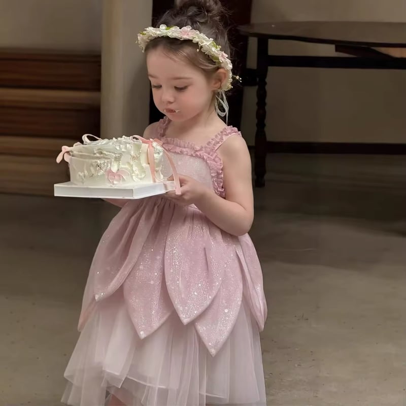 7歳　120cm ピンクいちごバラりぼんドレス　プチプリ　592 7歳120cm ピンクいちごバラりぼんドレスプチプリ592