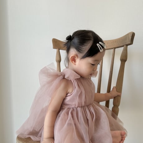 2color shoulder back ribbonチュールロンパースドレス(3354)