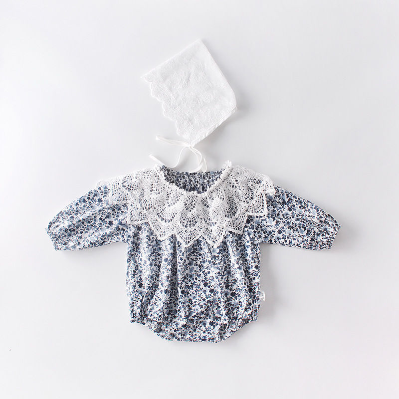 レースボンネットスタイ付き花柄ロンパース(798) | こどもふく🧸mocokids