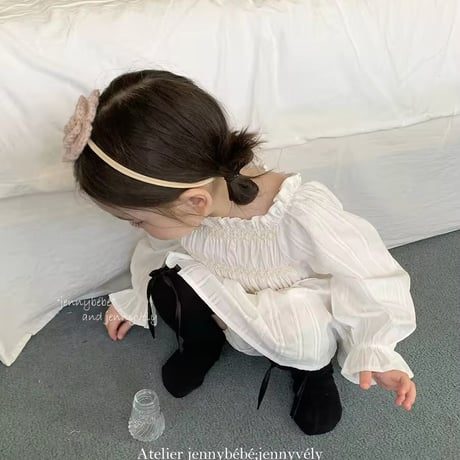 jennybebe姉妹お揃いホワイトシャーリングロンパースorワンピース(741)