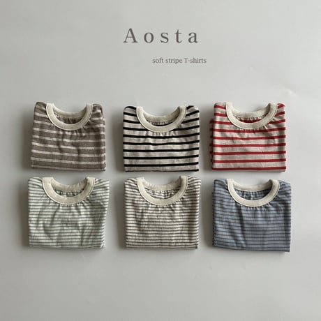 即納【Aosta】stripe Tshirt (a32)