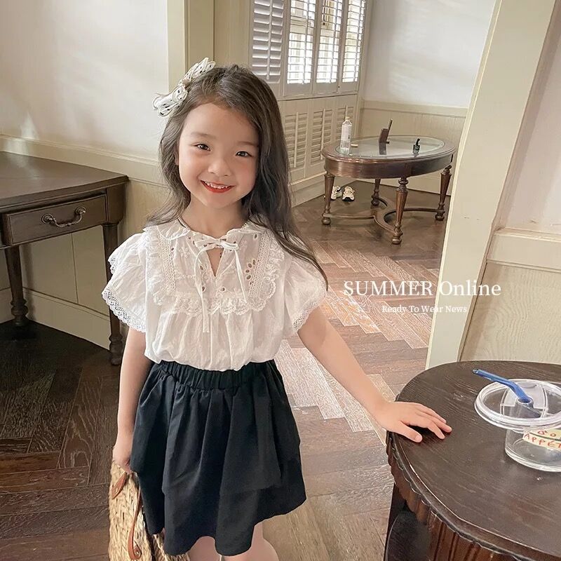 レースフリルブラウス or ブラックキュロットコーデ(2227) | こども