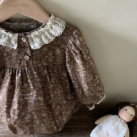 jennybebe Autumnブラウンフラワーロンパース(744)