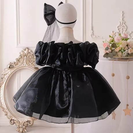 BLACKフラワーデコレーションオフショルドレス(1675)