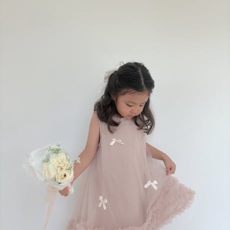 kids pink/white ミニリボンAラインチュチュドレス(826)