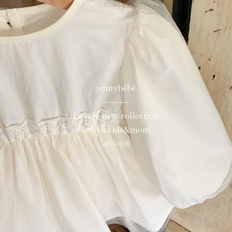 jennybebe ウエストフラワーレースパフスリーブチュールドレスロンパース(3303)