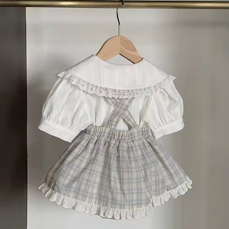 姉妹お揃いペールチェックノースリーブワンピースorスカートブルマサロペット(1395)