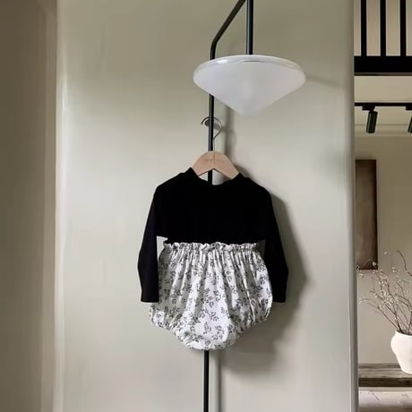 jennybebe 姉妹お揃いbackブラックリボンフラワー切替ロンパースorワンピース(1118)
