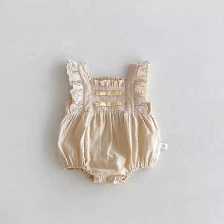 white×apricot ノースリーブコットンレースsummerロンパース(1121)