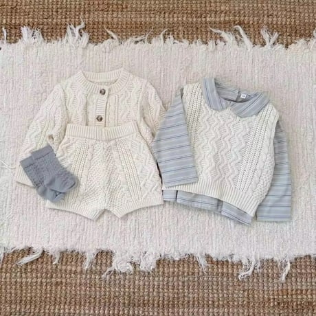 brown/ivory/blue ケーブルニットベスト(1418)