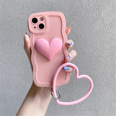 うねうねぷっくりハート×ストラップ付きシリコンiPhoneケース(302)