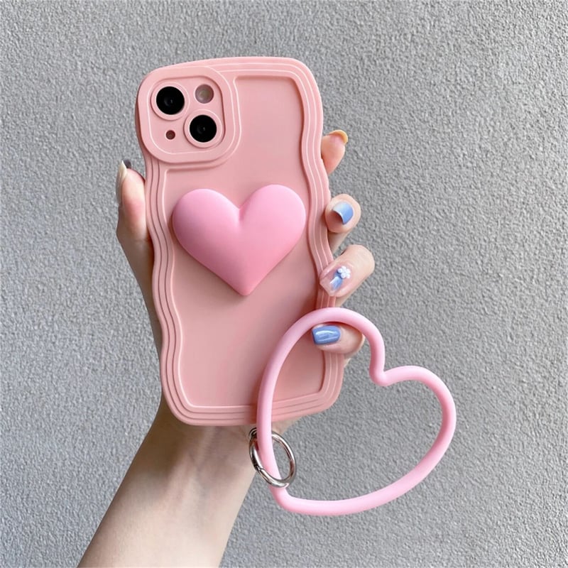 うねうねぷっくりハート×ストラップ付きシリコンiPhoneケース