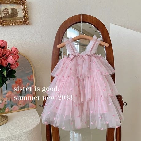 kids heart pink × blue トリプルチュールドレス(3225)
