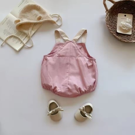 beige/pink バイカラーネコタグサロペット(977)