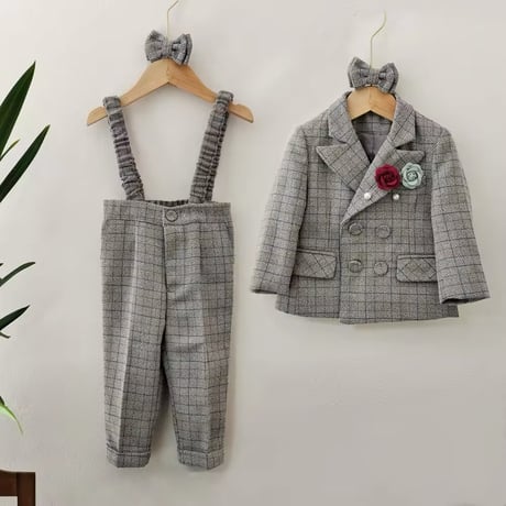 camel/gray ツイードジャケットフォーマルスーツ(989)