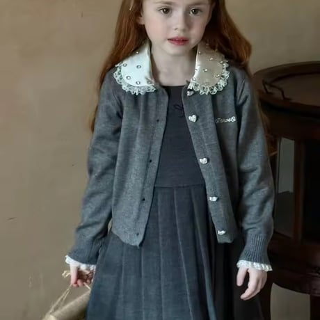 kids black/gray sparkly collarハートボタンカーディガン(2030)