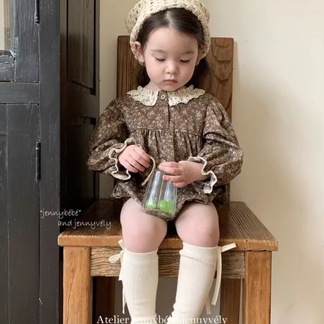 jennybebe Autumnブラウンフラワーロンパース(744)