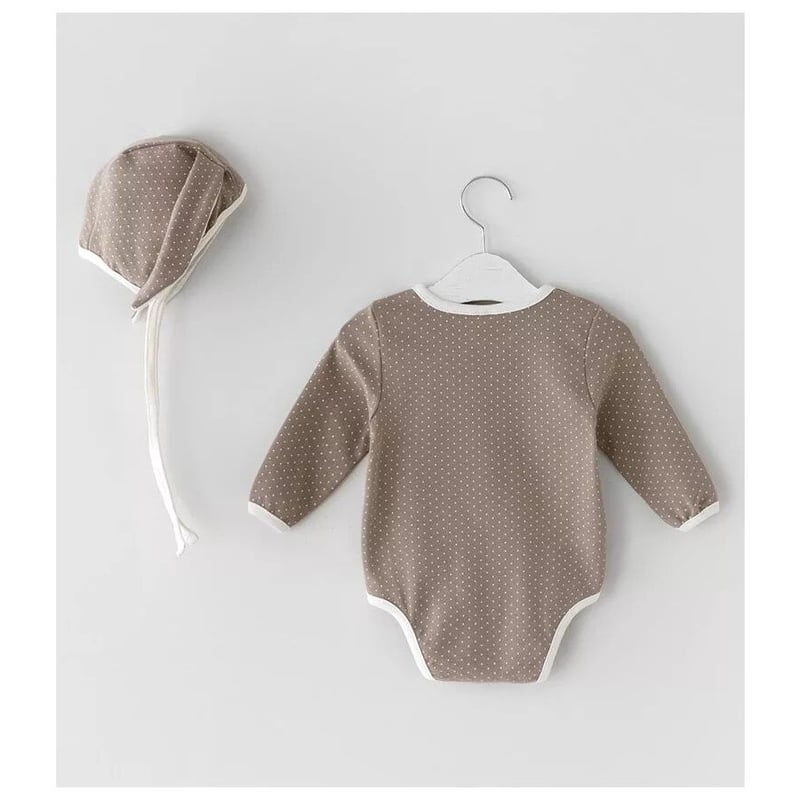 3color バニーボンネットプチドットロンパース(1800) | こどもふく