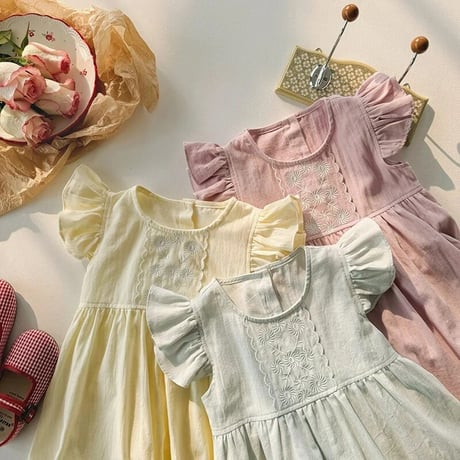 kids 3color パステルショルダーフリルワンピース(4075)