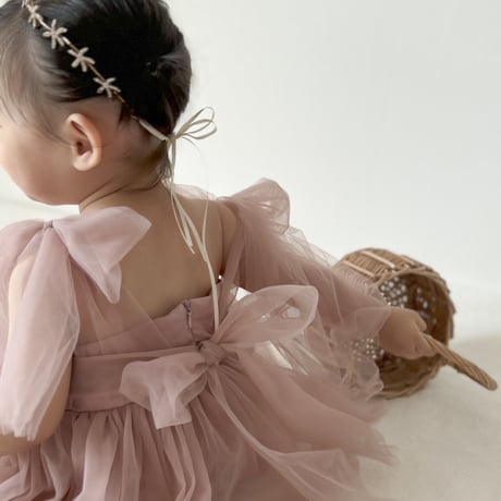 2color shoulder back ribbonチュールロンパースドレス(3354)