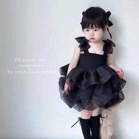 Black ショルダーリボンクリンクルチュチュドレス(3106)