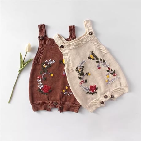 ボタニカル刺繍ニットサロペット(1023)