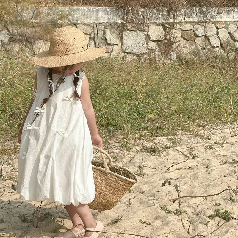 kids whiteリボンノースリーブバルーンワンピース(4065) | こどもふく