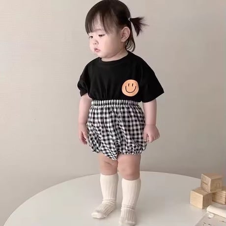 4color ニコちゃんチェックパンツセットアップ(1670)