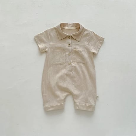 beige/army green シャツロンパース(4093)