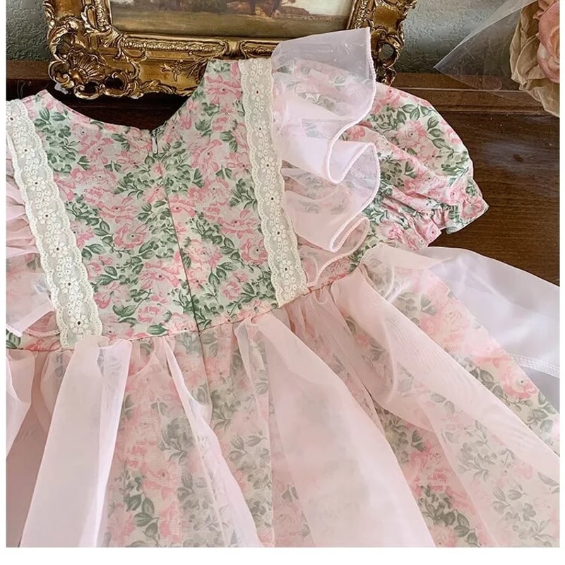 kids pinkローズショルダーフリルチュールワンピース(2776 kids pinkローズショルダーフリルチュールワンピース(2776